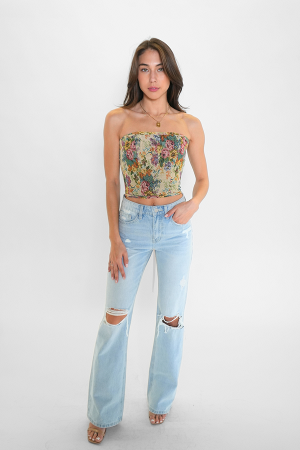 Floral Tapestry Corset Crop Top