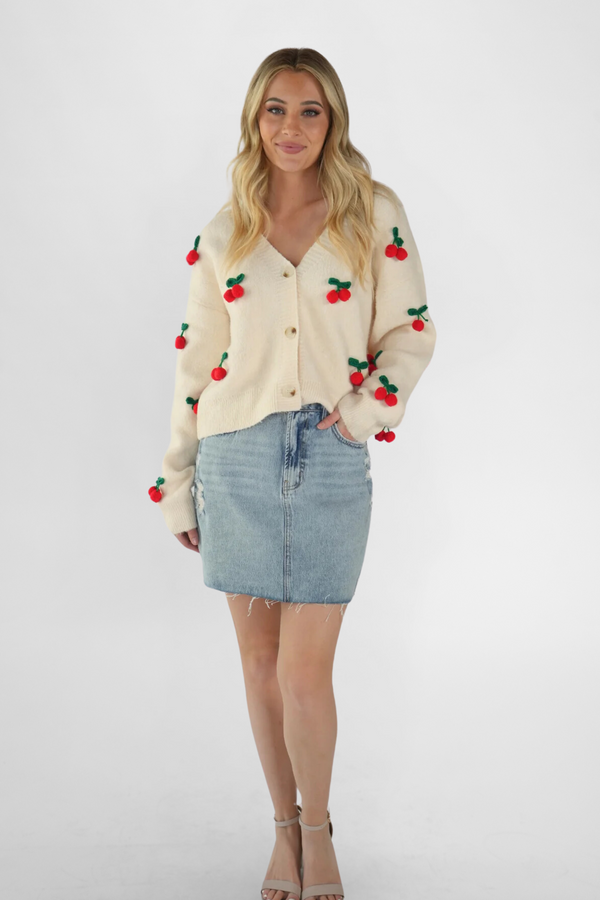 3D Cherry Button Up Cardigan