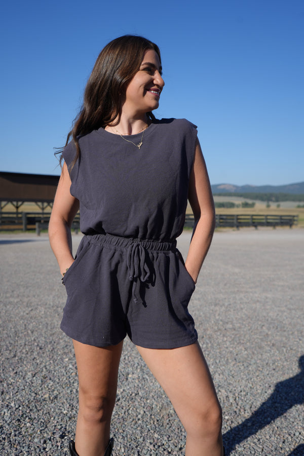 Elastic Waist Solid Romper