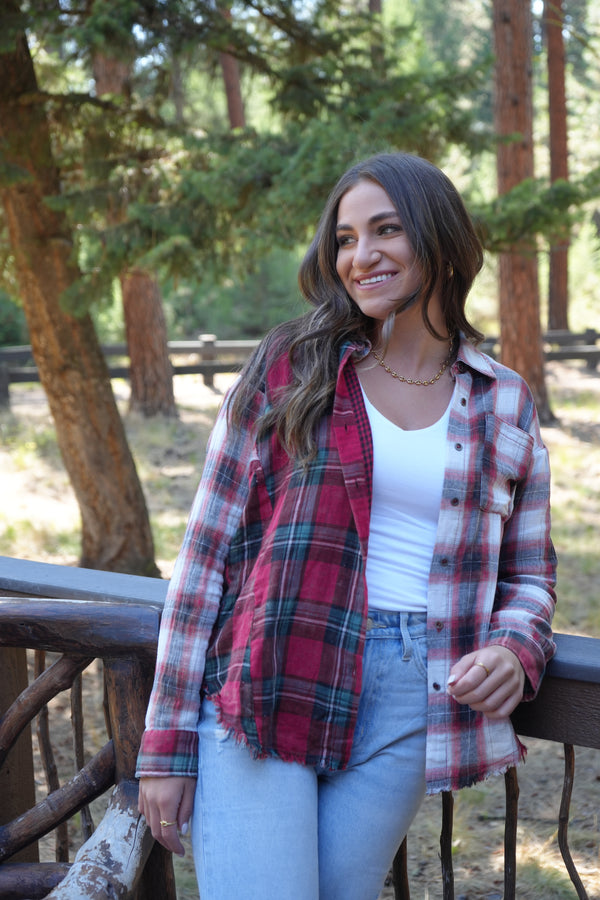 Washed Plaid Oversized Shirt Jacket