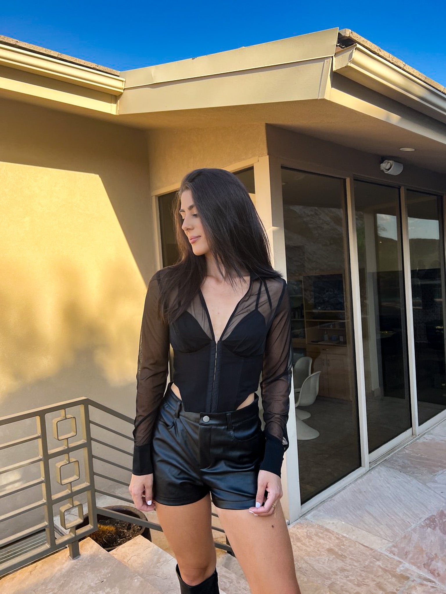 Leather shorts club on sale outfit